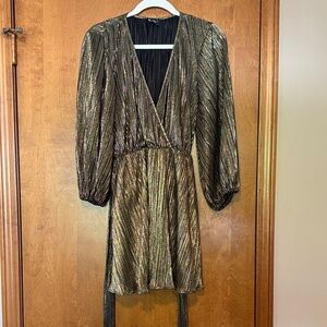 Bardot Shimmering Black and Gold Long Sleeve Dress